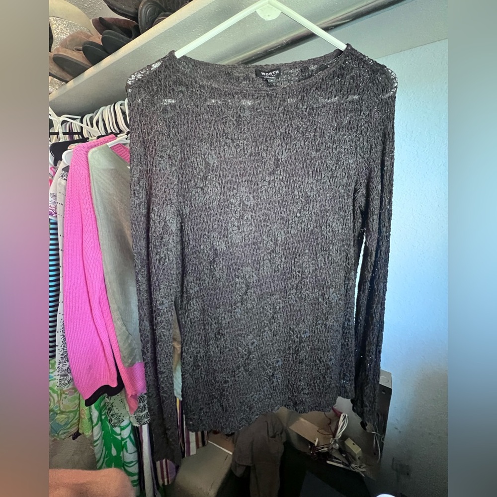 Worth New York sheer knit sweater in charcoal